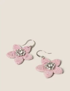 Flower Fabric Wrap Rhinestone Stud Earrings