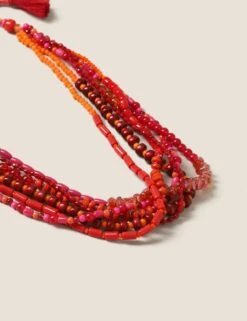 Pink Multirow Beaded Collar Necklace