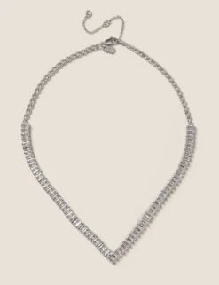Platinum Plated Baguette Cubic Zirconia Necklace