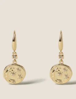 14ct Gold Plated Hammered Drop Earrings