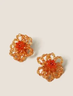Orange Flower Stud Earrings