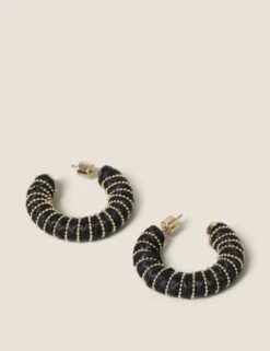 Black Raffia Hoop Earrings