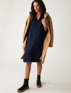 V-Neck Knee Length Shift Dress