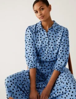 Polka Dot Blouson Sleeve Midi Shirt Dress -Marksandspencer Sale Store SD 01 T69 1573 E4 X EC 2