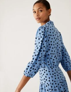 Polka Dot Blouson Sleeve Midi Shirt Dress -Marksandspencer Sale Store SD 01 T69 1573 E4 X EC 3
