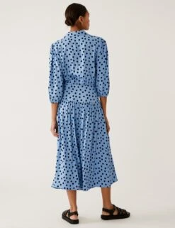 Polka Dot Blouson Sleeve Midi Shirt Dress -Marksandspencer Sale Store SD 01 T69 1573 E4 X EC 4
