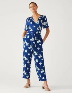 Floral Tie Detail Short Sleeve Jumpsuit 7 Floral Tie Detail Short Sleeve Jumpsuit -Marksandspencer Sale Store SD 01 T69 1630 E6 X EC 1