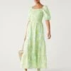 Linen Rich Floral Square Neck Midi Dress -Marksandspencer Sale Store SD 01 T69 1685 J4 X EC 0