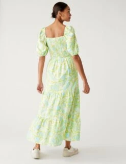 Linen Rich Floral Square Neck Midi Dress -Marksandspencer Sale Store SD 01 T69 1685 J4 X EC 2