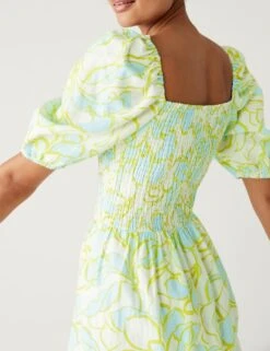 Linen Rich Floral Square Neck Midi Dress -Marksandspencer Sale Store SD 01 T69 1685 J4 X EC 3