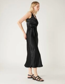 Satin V-Neck Tie Front Midi Waisted Dress -Marksandspencer Sale Store SD 01 T69 1721 Y0 X EC 2