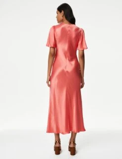 Satin V-Neck Angel Sleeve Midi Tea Dress -Marksandspencer Sale Store SD 01 T69 1803 CJ X EC 3