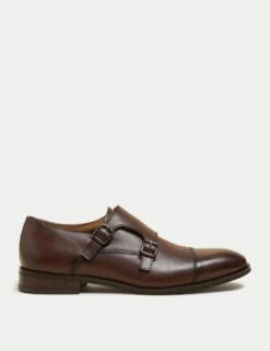Leather Double Monk Strap Shoes