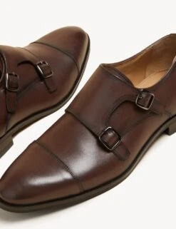Leather Double Monk Strap Shoes -Marksandspencer Sale Store SD 03 T03 6505 N0 X EC 1
