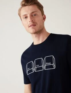 Pure Cotton Computer Graphic Loungewear Top -Marksandspencer Sale Store SD 03 T07 3411 F3 X EC 1