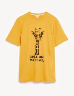 Pure Cotton Giraffe Print Loungewear Top -Marksandspencer Sale Store SD 03 T07 3415 R4 X EC 90