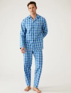 Pure Cotton Checked Pyjama Set -Marksandspencer Sale Store SD 03 T07 4744 E4 X EC 1