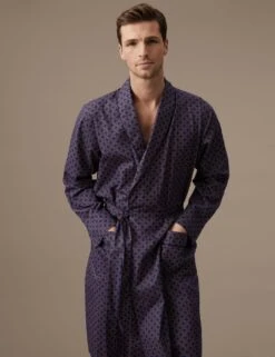 Cotton Rich Geometric Print Dressing Gown