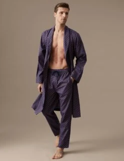 Cotton Rich Geometric Print Dressing Gown -Marksandspencer Sale Store SD 03 T07 5400A F4 X EC 1