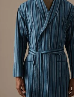 Cotton Rich Striped Dressing Gown -Marksandspencer Sale Store SD 03 T07 5402A E4 X EC 3