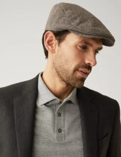Silk Blend Herringbone Flat Cap