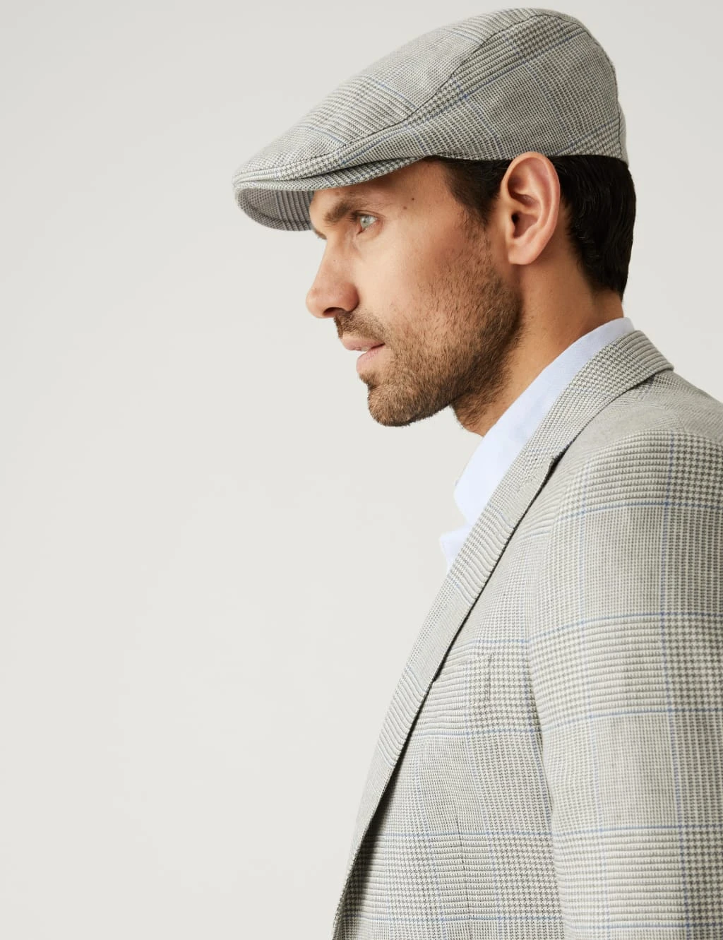 Linen Blend Checked Flat Cap 1 Linen Blend Checked Flat Cap