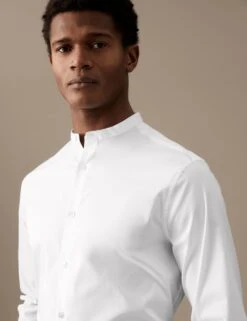 Slim Fit Cotton Stretch Grandad Collar Shirt -Marksandspencer Sale Store SD 03 T11 0730A Z0 X EC 1