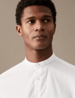 Slim Fit Cotton Stretch Grandad Collar Shirt -Marksandspencer Sale Store SD 03 T11 0730A Z0 X EC 4