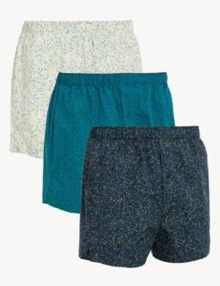 3pk Pure Cotton Assorted Woven Boxers