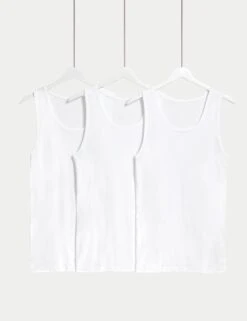 3pk Pure Cotton Sleeveless Vests