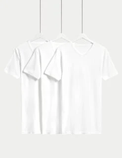 3pk Pure Cotton V-Neck T-Shirt Vests