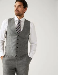 Regular Fit Pure Wool Check Waistcoat