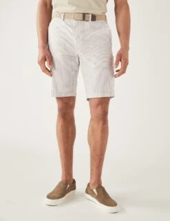 Pure Cotton Seersucker Belted Chino Shorts