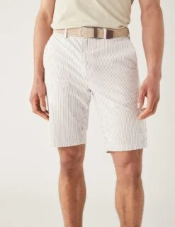 Pure Cotton Seersucker Belted Chino Shorts -Marksandspencer Sale Store SD 03 T17 2022M V4 X EC 2