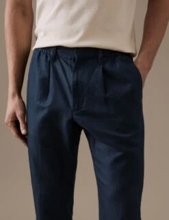 Tapered Fit Linen Blend Trousers -Marksandspencer Sale Store SD 03 T17 5742M F0 X EC 1