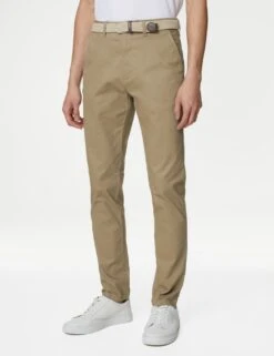 Slim Fit Belted Stretch Chinos