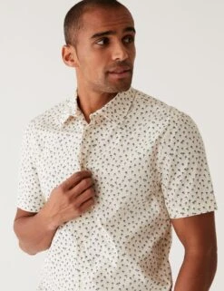 Pure Cotton Palm Tree Print Shirt -Marksandspencer Sale Store SD 03 T25 1182M NZ X EC 2