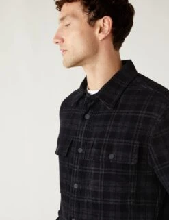 Cotton Blend Corduroy Borg Lined Check Shacket -Marksandspencer Sale Store SD 03 T25 2435M T0 X EC 2