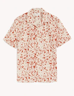 Linen Blend Leaf Print Shirt -Marksandspencer Sale Store SD 03 T25 2447M B4 X EC 90