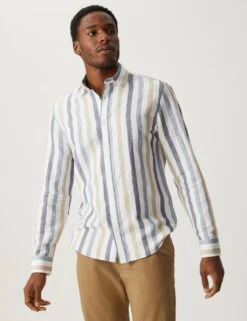 Linen Blend Striped Shirt -Marksandspencer Sale Store SD 03 T25 2448M E4 X EC 2