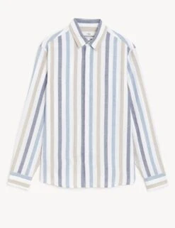 Linen Blend Striped Shirt -Marksandspencer Sale Store SD 03 T25 2448M E4 X EC 90