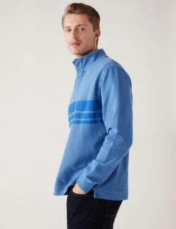 Pure Cotton Striped Funnel Neck Rugby Shirt