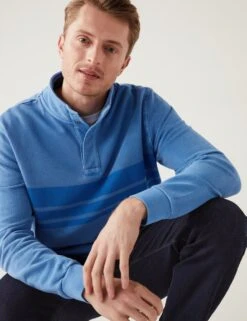 Pure Cotton Striped Funnel Neck Rugby Shirt -Marksandspencer Sale Store SD 03 T28 1240M II X EC 2