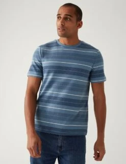Pure Cotton Double Knit Striped T-Shirt