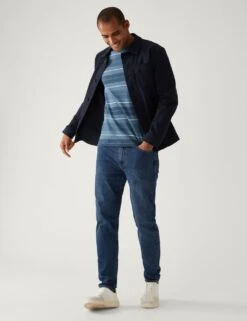 Pure Cotton Double Knit Striped T-Shirt -Marksandspencer Sale Store SD 03 T28 1947M E4 X EC 1