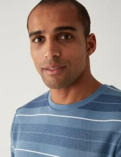 Pure Cotton Double Knit Striped T-Shirt -Marksandspencer Sale Store SD 03 T28 1947M E4 X EC 2