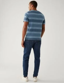 Pure Cotton Double Knit Striped T-Shirt -Marksandspencer Sale Store SD 03 T28 1947M E4 X EC 3