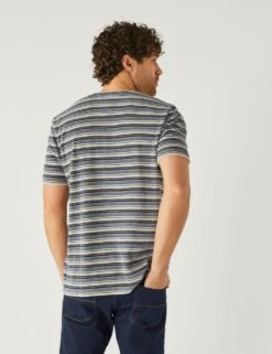 Cotton Rich Striped Textured T-Shirt -Marksandspencer Sale Store SD 03 T28 1963M E4 X EC 2