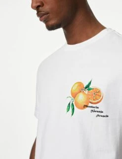 Pure Cotton Orange Graphic T-Shirt -Marksandspencer Sale Store SD 03 T28 2064M Z0 X EC 2