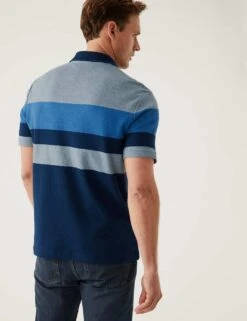 Pure Cotton Double Knit Striped Polo Shirt 9 Pure Cotton Double Knit Striped Polo Shirt -Marksandspencer Sale Store SD 03 T28 3347M L9 X EC 3